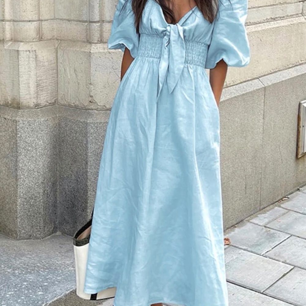 Tie front linen dress